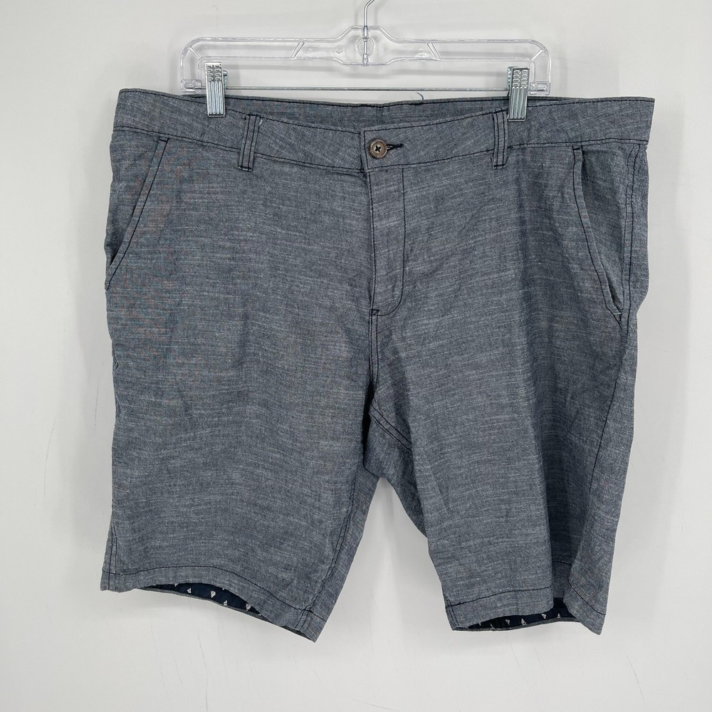 Livergy Men's Blue Chambray Stretch Flat Front Nautical Chino Shorts Size 42
